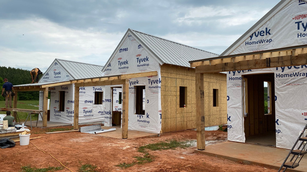 First of 100 tiny homes for veterans going up at Valor Farm in