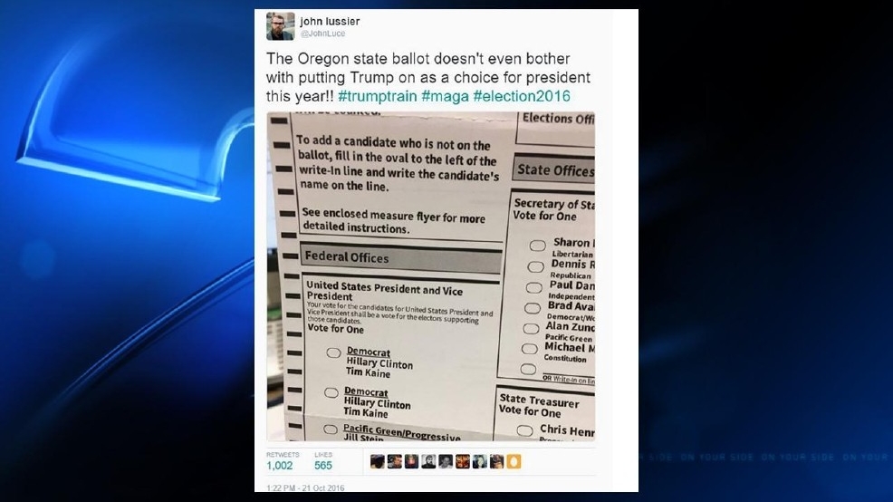 Portland man posts picture of fake Oregon ballot missing Trump; it goes